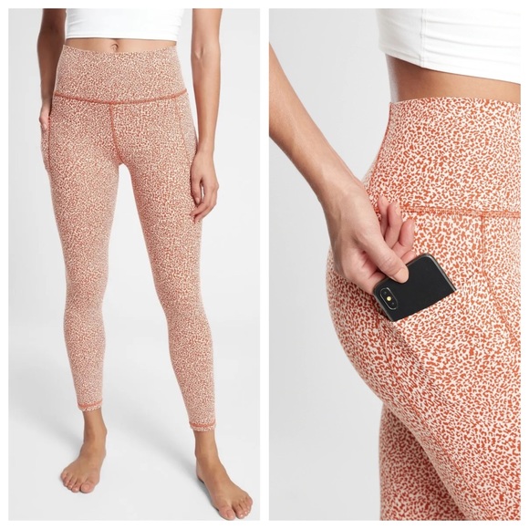 Athleta Pants - Salutation Stash Pocket II Textured 7/8 Tight—Micro Cheetah Oxford Rust/Seasalt